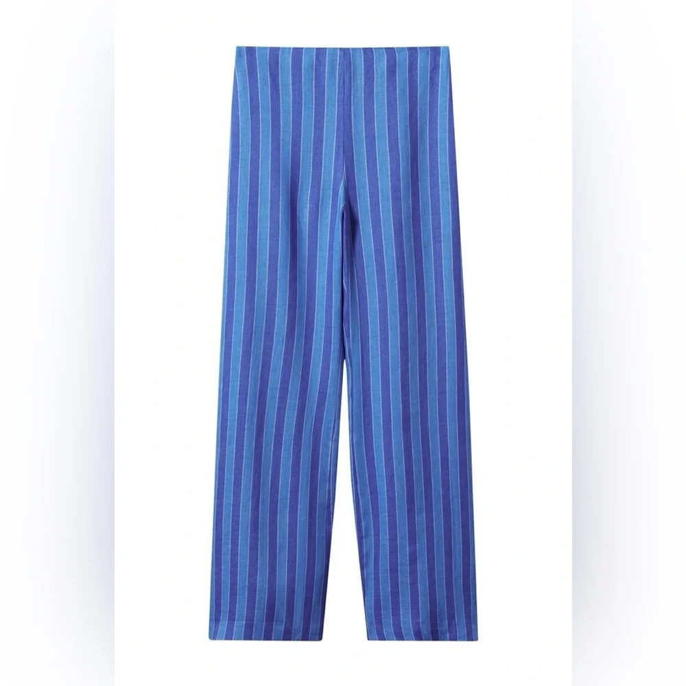 MANGO x Simon Miller Limited Edition | Blue Striped 100% Linen Pants | NWT, Sz 2